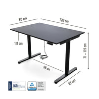 Abmessungen des Yaasa Desk Essential 120 x 80 cm in der Farbe Anthrazit mit IGR-Siegel.