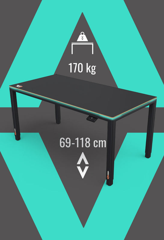 Der Desk Four Play ist zwischen 69 und 118 cm höhenverstellbar und kann bis zu 170 kg tragen.
