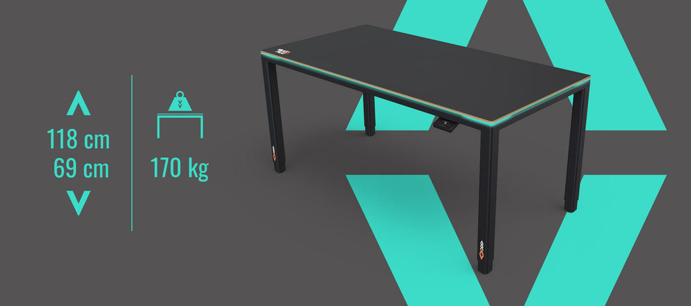Der Desk Four Play kann bis zu 170 kg tragen und ist zwischen 69 und 118 cm höhenverstellbar.