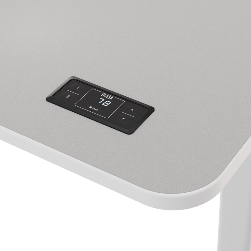Der Handschalter zur Höhenverstellung mit Memory-Funktion beim Desk Pro 2 in der Farbe Hellgrau und Größe 160 x 80 cm.