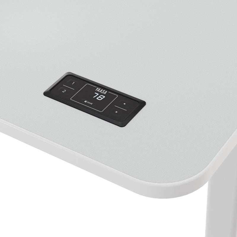 Der Handschalter zur Höhenverstellung mit Memory-Funktion beim Desk Pro 2 in der Farbe Offwhite und Größe 160 x 80 cm.