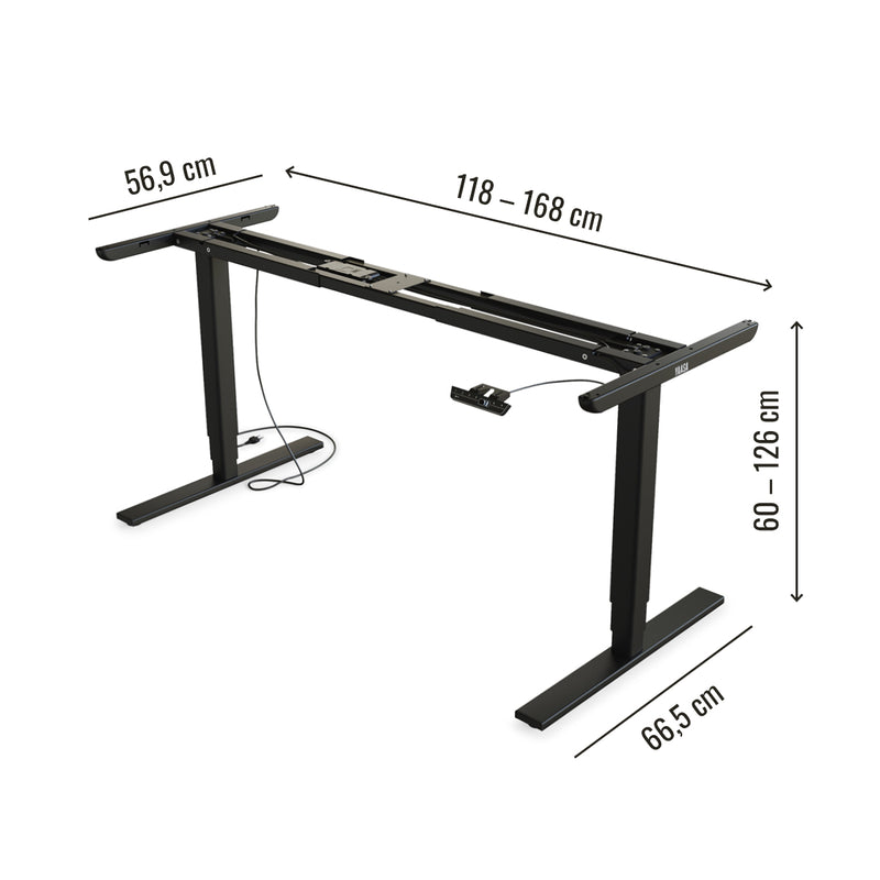 Abmessungen des Desk Frame in Schwarz.