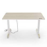 Desk Pro 2 in 139 x 75 cm mit Akazie Tischplatte und Bedienelement zur Höhenverstellung.
