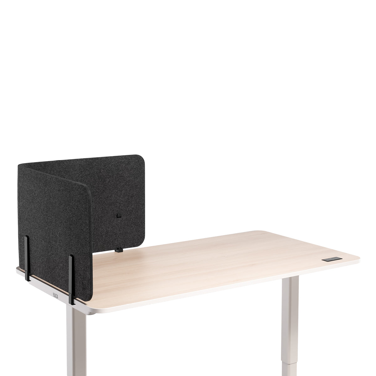 Yaasa Privacy Wall S abgewinkelt um eine Tischecke montiert.